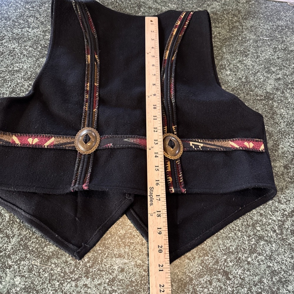 Coloratura Vest Womens M Black 100% Wool Southwestern Conchos Pockets USA - Picture 8 of 11